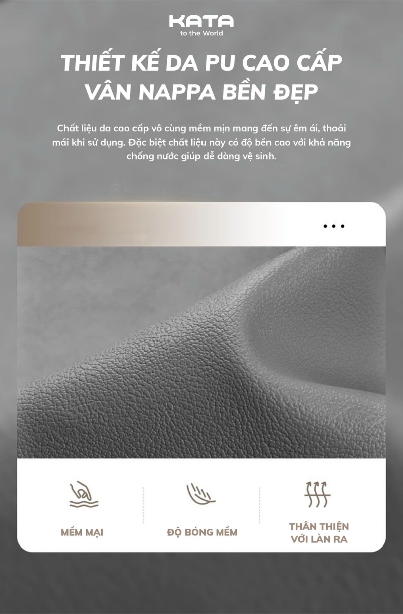 Sản phẩm có bề mặt được bọc da PU vân Nappa cao cấp