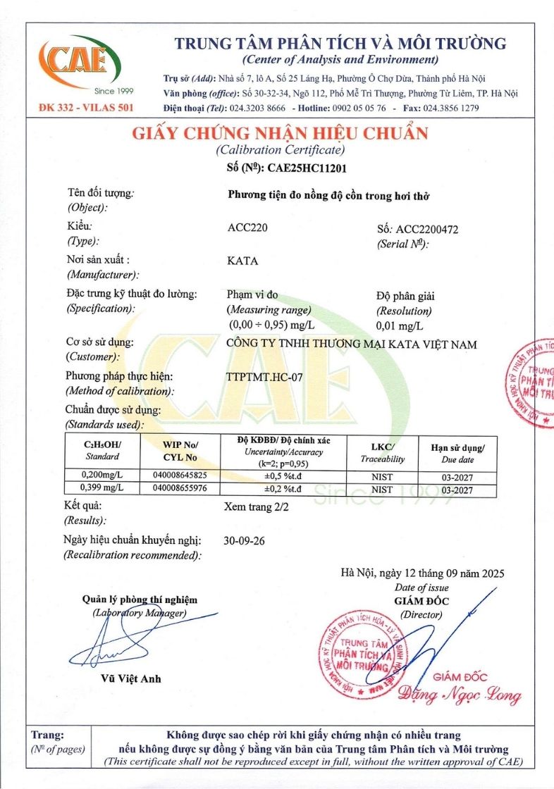 Đạt chứng nhận hiệu chuẩn chính thức 1